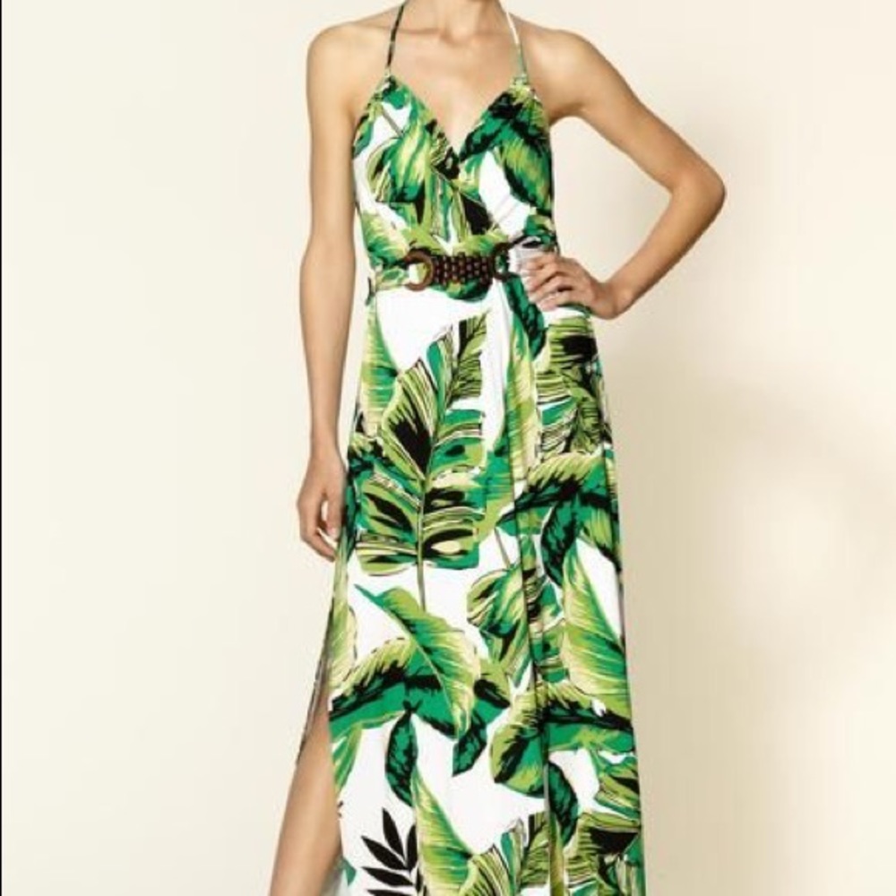 Milly of New York green halter palm print maxi